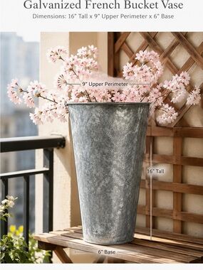 Galvanized French Bucket Vase - Gray